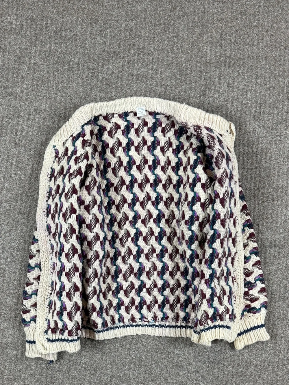 Vintage Hand Knit 100% Wool Cardigan Sweater Men’s Large Chunky Knit Heavyweight